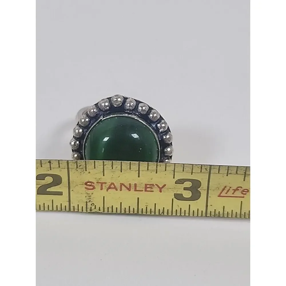 925 Silver Ring With Large Emerlad Green, Glass Stone Size 6.5